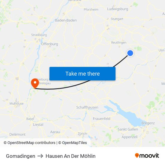 Gomadingen to Hausen An Der Möhlin map