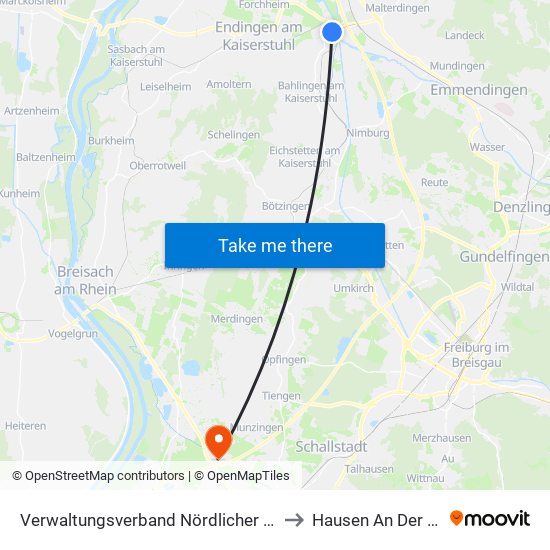 Verwaltungsverband Nördlicher Kaiserstuhl to Hausen An Der Möhlin map