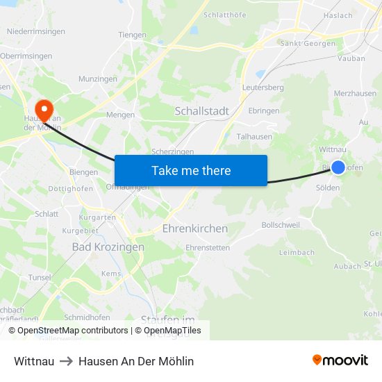 Wittnau to Hausen An Der Möhlin map