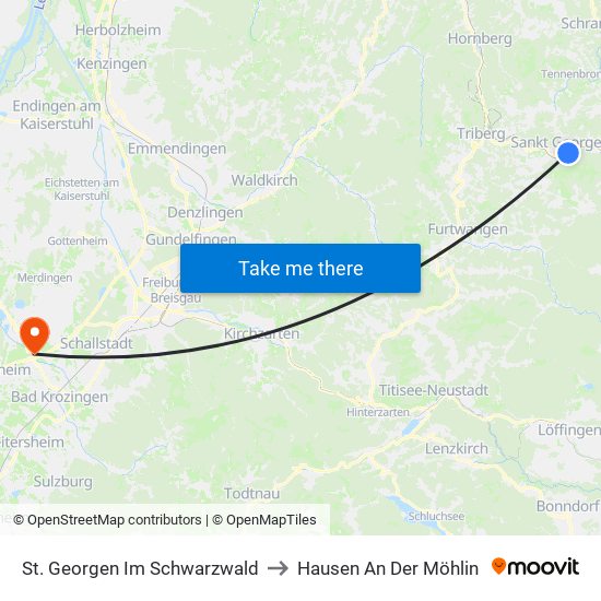 St. Georgen Im Schwarzwald to Hausen An Der Möhlin map