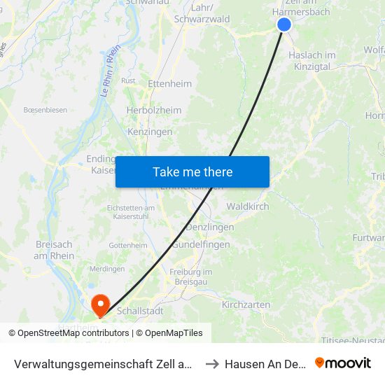 Verwaltungsgemeinschaft Zell am Harmersbach to Hausen An Der Möhlin map