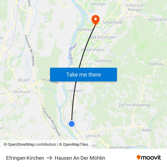 Efringen-Kirchen to Hausen An Der Möhlin map