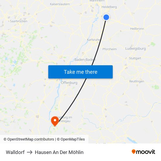 Walldorf to Hausen An Der Möhlin map