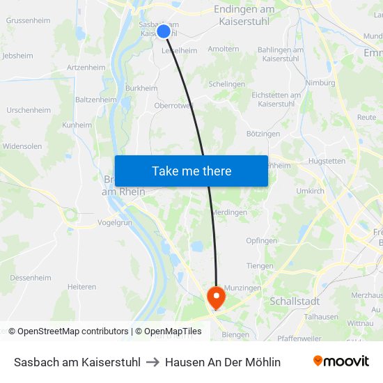 Sasbach am Kaiserstuhl to Hausen An Der Möhlin map