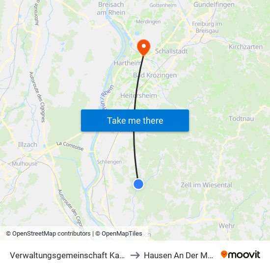 Verwaltungsgemeinschaft Kandern to Hausen An Der Möhlin map