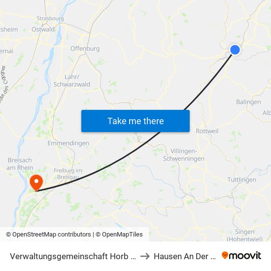 Verwaltungsgemeinschaft Horb am Neckar to Hausen An Der Möhlin map