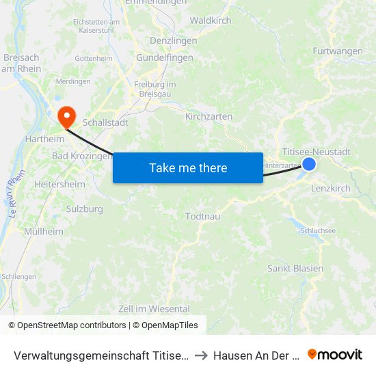 Verwaltungsgemeinschaft Titisee-Neustadt to Hausen An Der Möhlin map