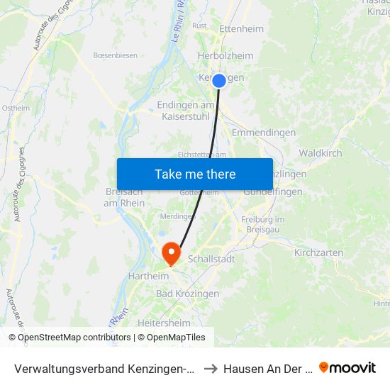 Verwaltungsverband Kenzingen-Herbolzheim to Hausen An Der Möhlin map