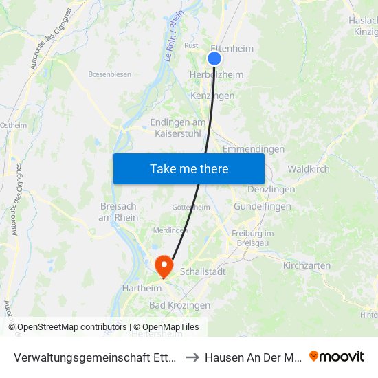 Verwaltungsgemeinschaft Ettenheim to Hausen An Der Möhlin map