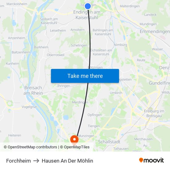 Forchheim to Hausen An Der Möhlin map