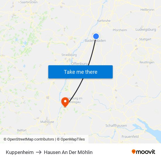 Kuppenheim to Hausen An Der Möhlin map