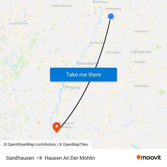 Sandhausen to Hausen An Der Möhlin map