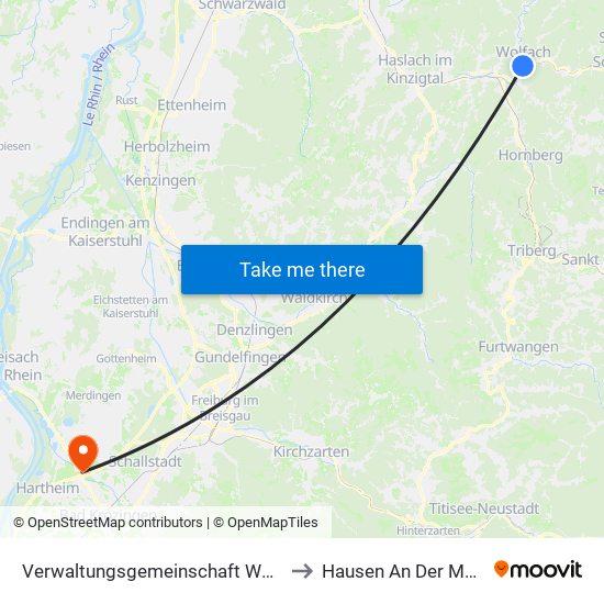 Verwaltungsgemeinschaft Wolfach to Hausen An Der Möhlin map