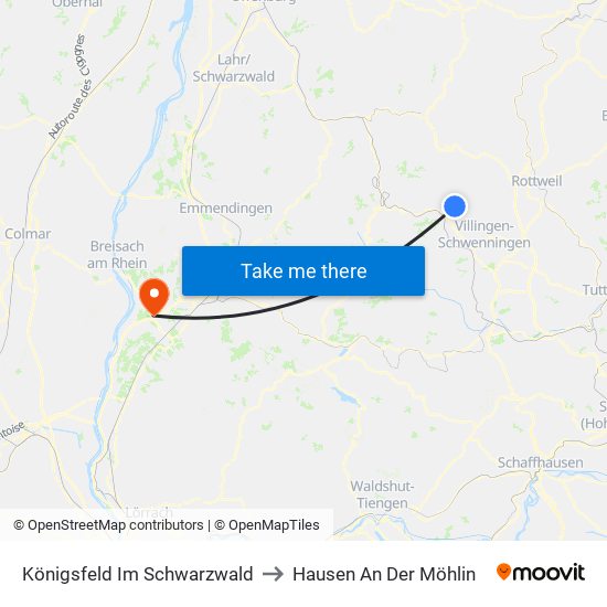 Königsfeld Im Schwarzwald to Hausen An Der Möhlin map