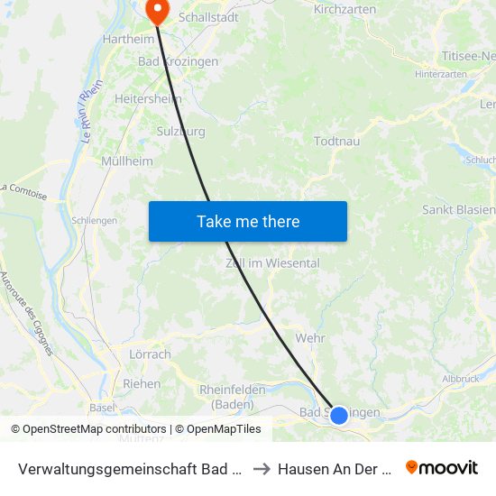 Verwaltungsgemeinschaft Bad Säckingen to Hausen An Der Möhlin map