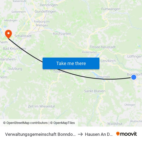 Verwaltungsgemeinschaft Bonndorf Im Schwarzwald to Hausen An Der Möhlin map