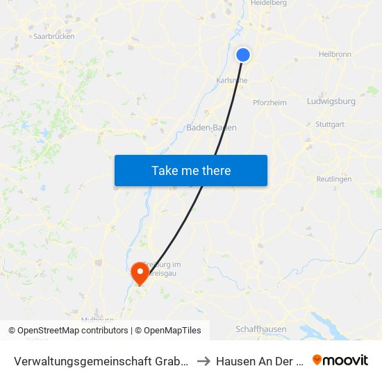 Verwaltungsgemeinschaft Graben-Neudorf to Hausen An Der Möhlin map