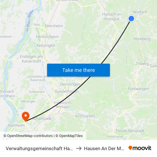 Verwaltungsgemeinschaft Hausach to Hausen An Der Möhlin map