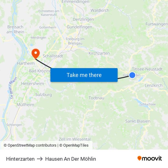 Hinterzarten to Hausen An Der Möhlin map