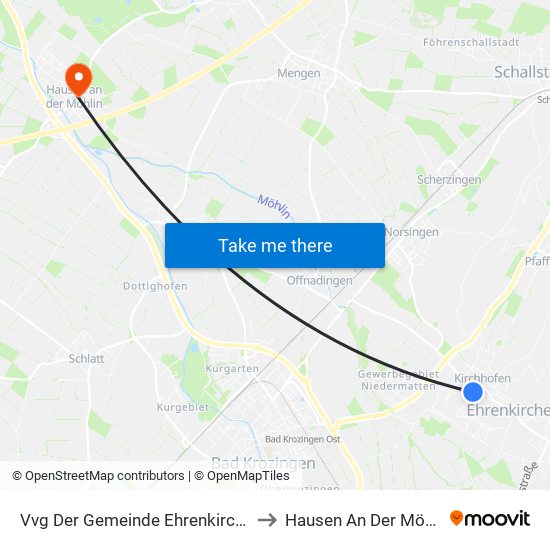Vvg Der Gemeinde Ehrenkirchen to Hausen An Der Möhlin map