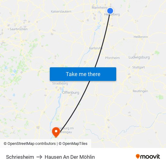 Schriesheim to Hausen An Der Möhlin map