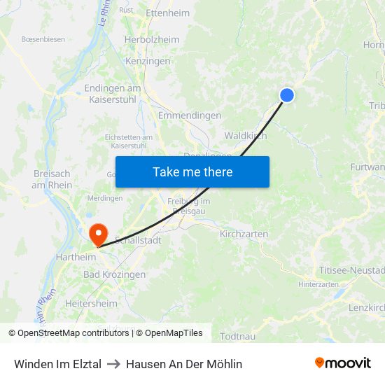 Winden Im Elztal to Hausen An Der Möhlin map