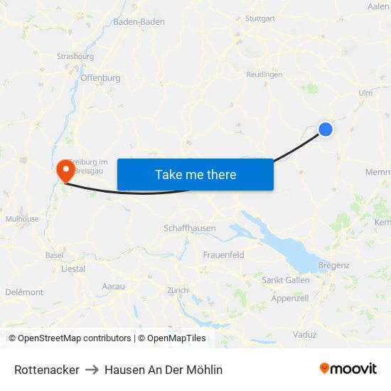 Rottenacker to Hausen An Der Möhlin map