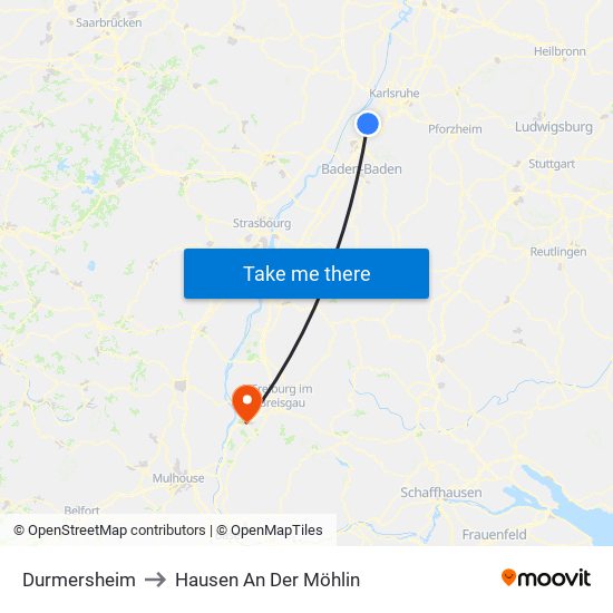 Durmersheim to Hausen An Der Möhlin map