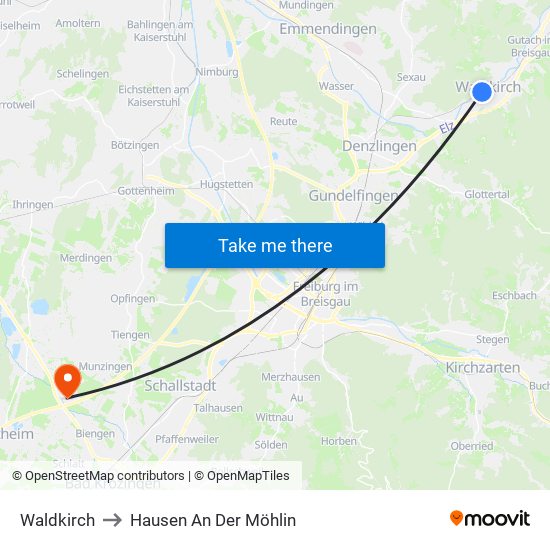 Waldkirch to Hausen An Der Möhlin map