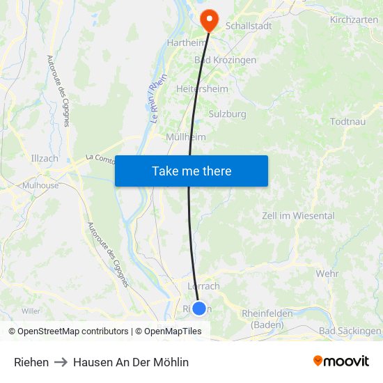 Riehen to Hausen An Der Möhlin map
