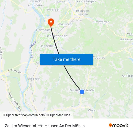 Zell Im Wiesental to Hausen An Der Möhlin map