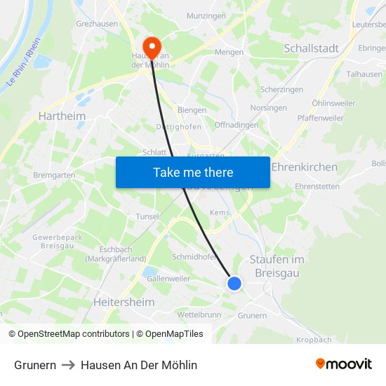 Grunern to Hausen An Der Möhlin map