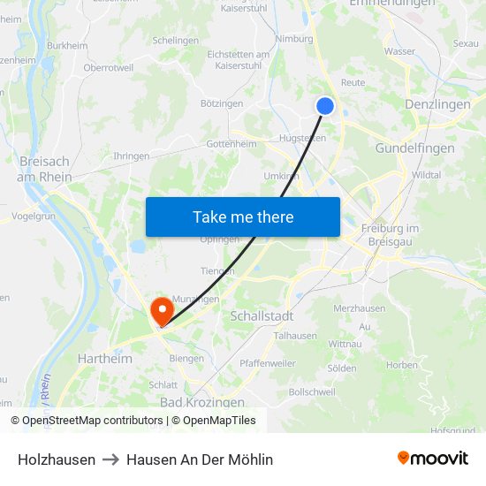 Holzhausen to Hausen An Der Möhlin map