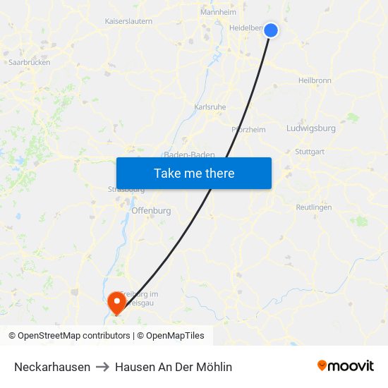 Neckarhausen to Hausen An Der Möhlin map