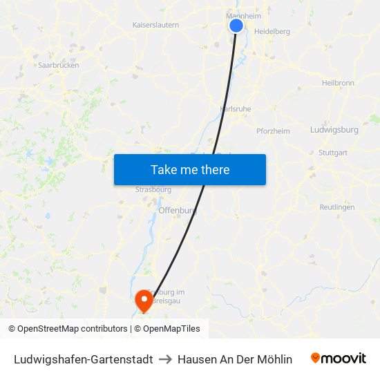 Ludwigshafen-Gartenstadt to Hausen An Der Möhlin map