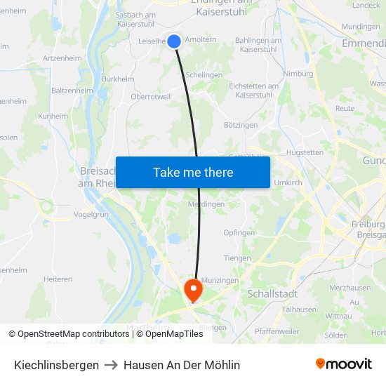 Kiechlinsbergen to Hausen An Der Möhlin map