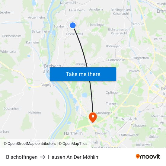 Bischoffingen to Hausen An Der Möhlin map