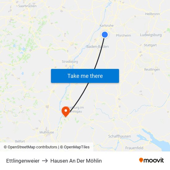 Ettlingenweier to Hausen An Der Möhlin map