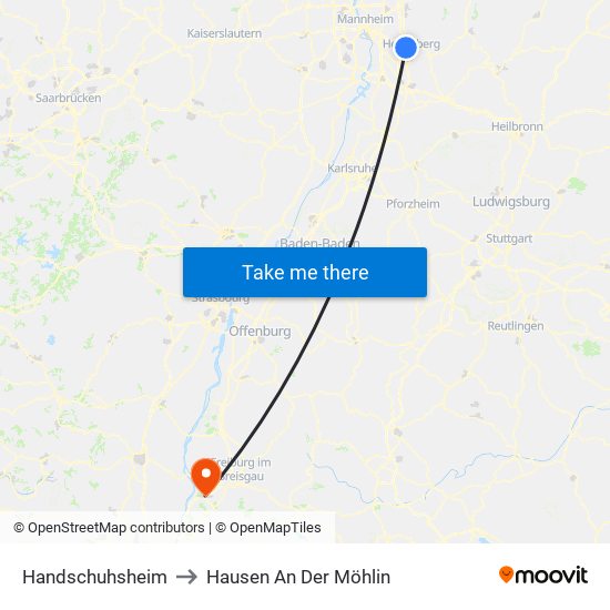 Handschuhsheim to Hausen An Der Möhlin map