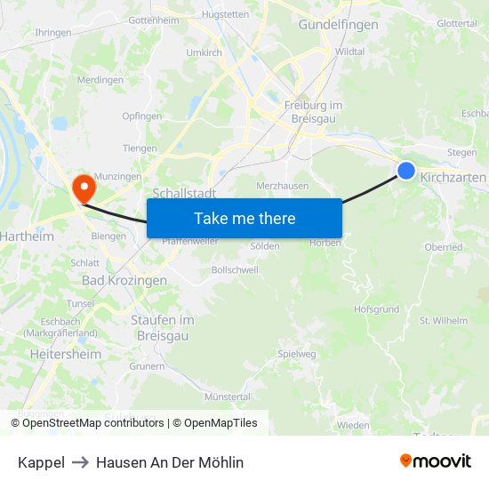 Kappel to Hausen An Der Möhlin map