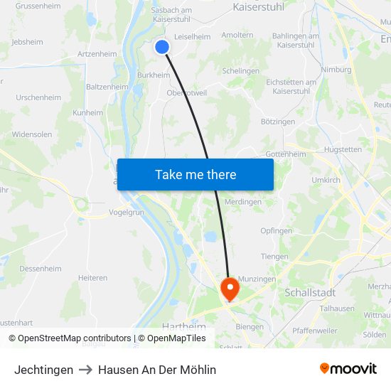 Jechtingen to Hausen An Der Möhlin map
