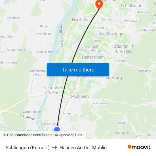 Schliengen (Kernort) to Hausen An Der Möhlin map