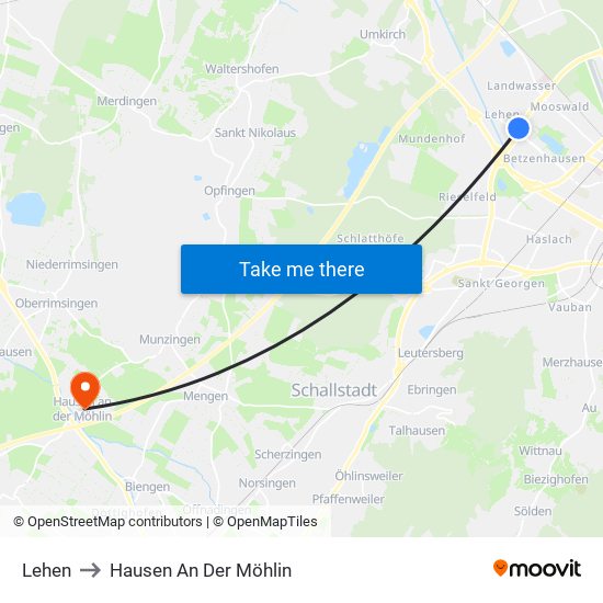 Lehen to Hausen An Der Möhlin map