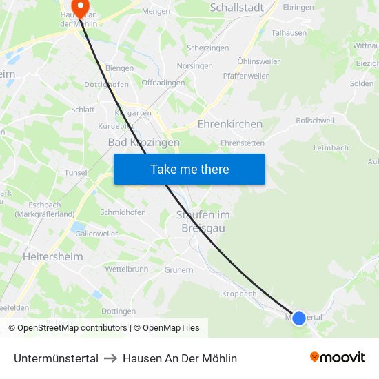 Untermünstertal to Hausen An Der Möhlin map