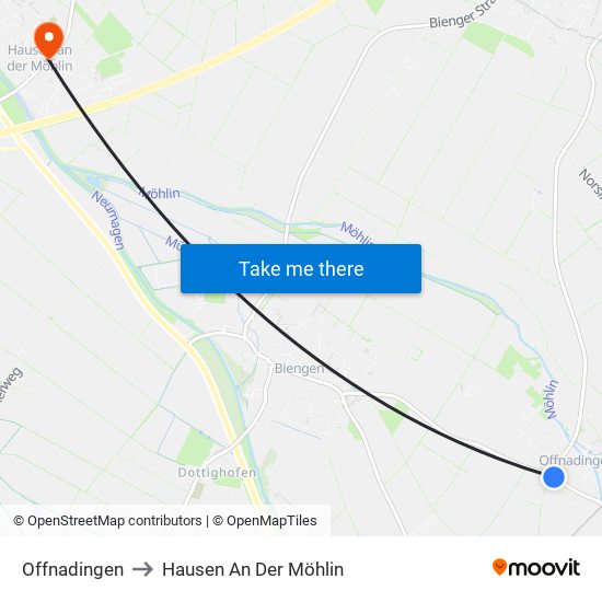 Offnadingen to Hausen An Der Möhlin map