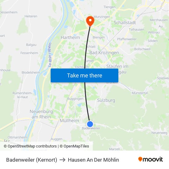 Badenweiler (Kernort) to Hausen An Der Möhlin map