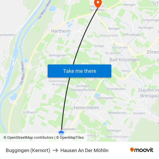 Buggingen (Kernort) to Hausen An Der Möhlin map