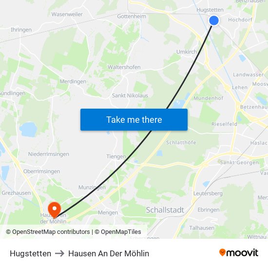 Hugstetten to Hausen An Der Möhlin map