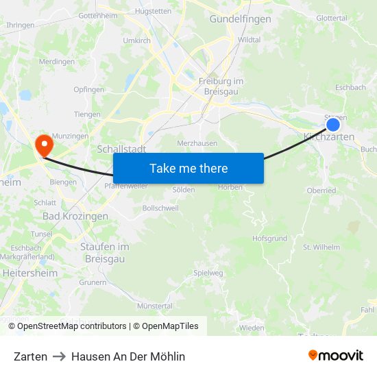 Zarten to Hausen An Der Möhlin map