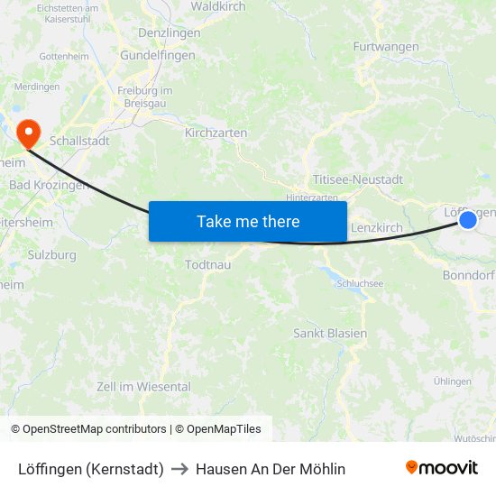 Löffingen (Kernstadt) to Hausen An Der Möhlin map